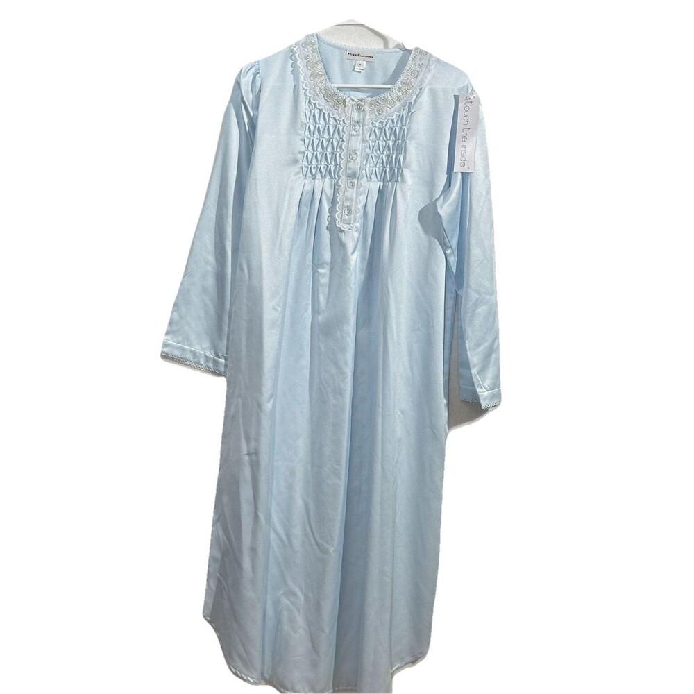 NWT MISS ELAINE Light Blue Nightgown Size Sm“Touch The Inside” Embroidered